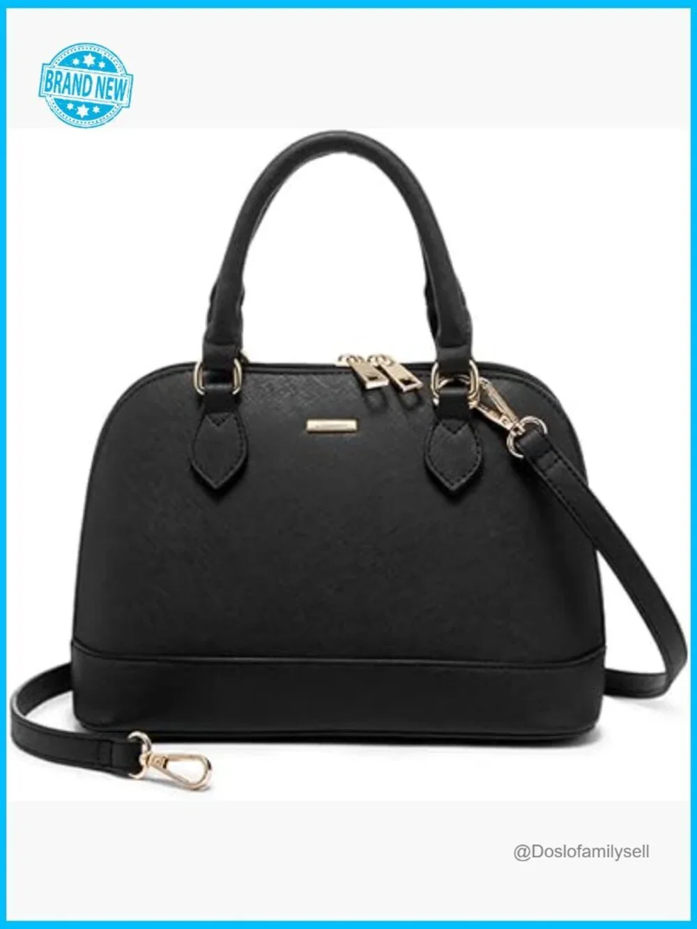 Classic Double Zip Top Handle Dome Satchel Bag Crossbody Purse Faux Leather
